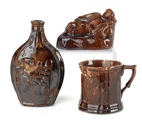 Three pieces of Rockingham glaze