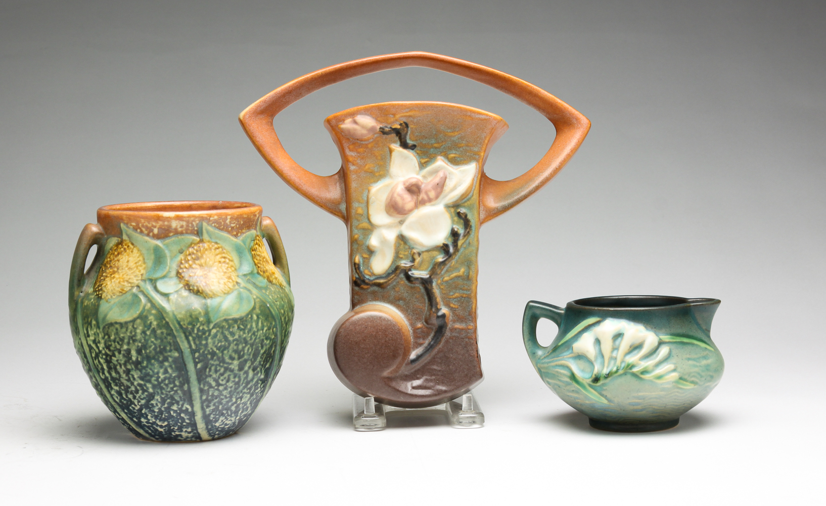 THREE PIECES OF ROSEVILLE ART