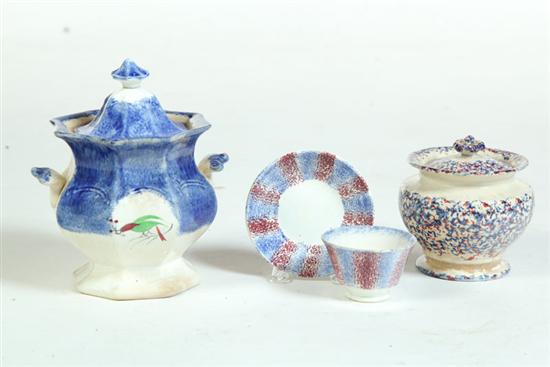 THREE PIECES OF SPATTERWARE. 