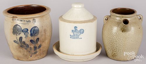 THREE PIECES OF STONEWARE, 19TH