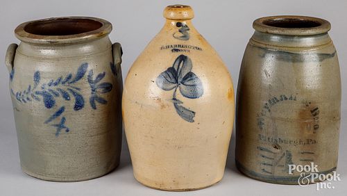 THREE PIECES OF STONEWARE, 19TH