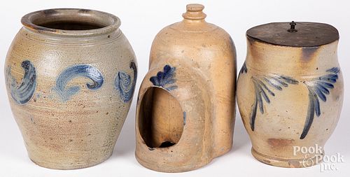 THREE PIECES OF STONEWARE, 19TH