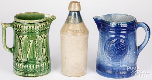 THREE PIECES OF STONEWARE,