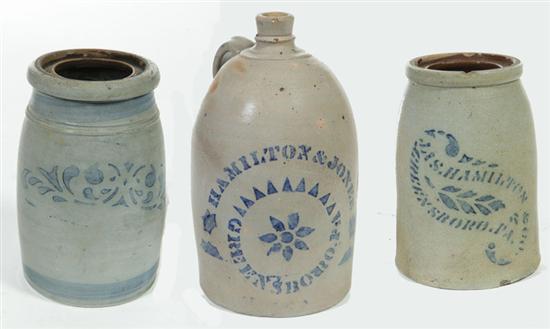 THREE PIECES OF STONEWARE. 