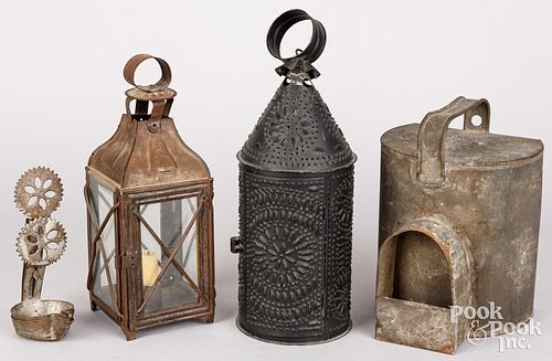 THREE PIECES OF TINWARE, FAT