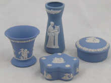 Three pieces of Wedgwood blue