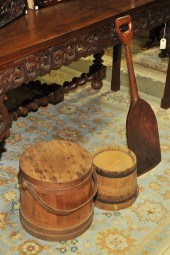 THREE PIECES OF WOODENWARE. Am