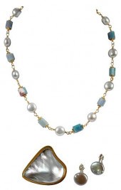 THREE PIECES PEARL AND GEMSTON