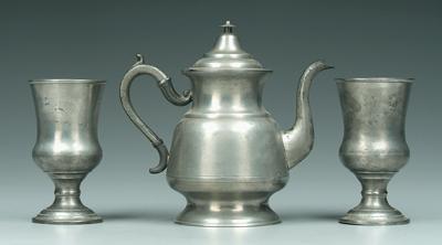 Three pieces pewter hollowware: