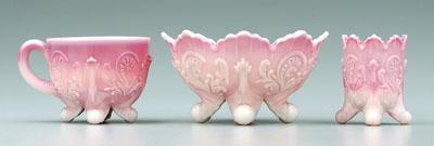 Three pieces pink slag glass: 2-1/2