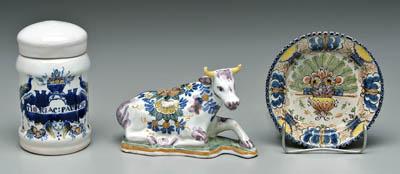 Three pieces polychrome Delft:
