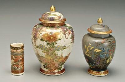 Three pieces Satsuma, two lidded