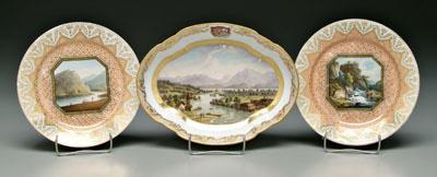 Three pieces scenic porcelain,
