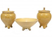 THREE PIECES YELLOW RAKU ART P