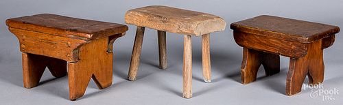 THREE PINE AND OAK FOOTSTOOLS, 19TH