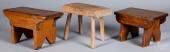 THREE PINE AND OAK FOOTSTOOLS,