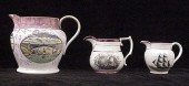 Three pitchers with pink luste