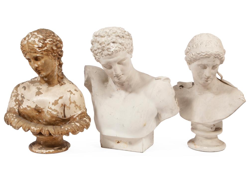THREE PLASTER BUSTS OF MYTHOLOGICAL