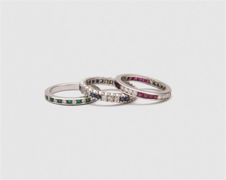 THREE PLATINUM, DIAMOND, AND GEMSET