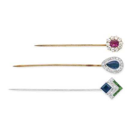 Three Platinum, Gold, Gem-Set and