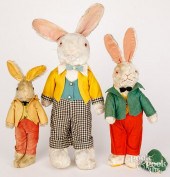 THREE PLUSH DRESSED RABBITSThr