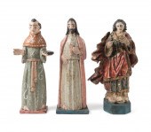 THREE POLYCHROME CARVED WOOD S