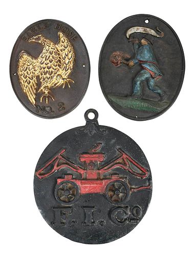 THREE POLYCHROME CAST IRON FIRE