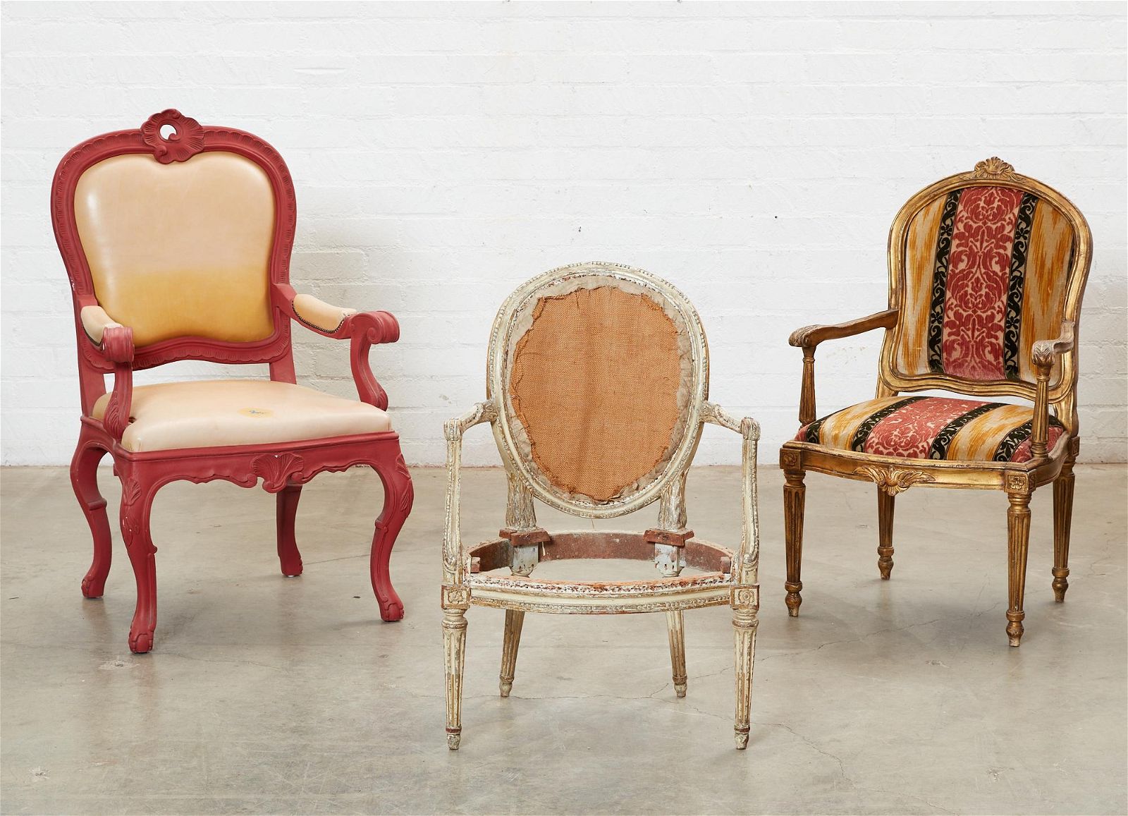 THREE POLYCHROME PAINTED