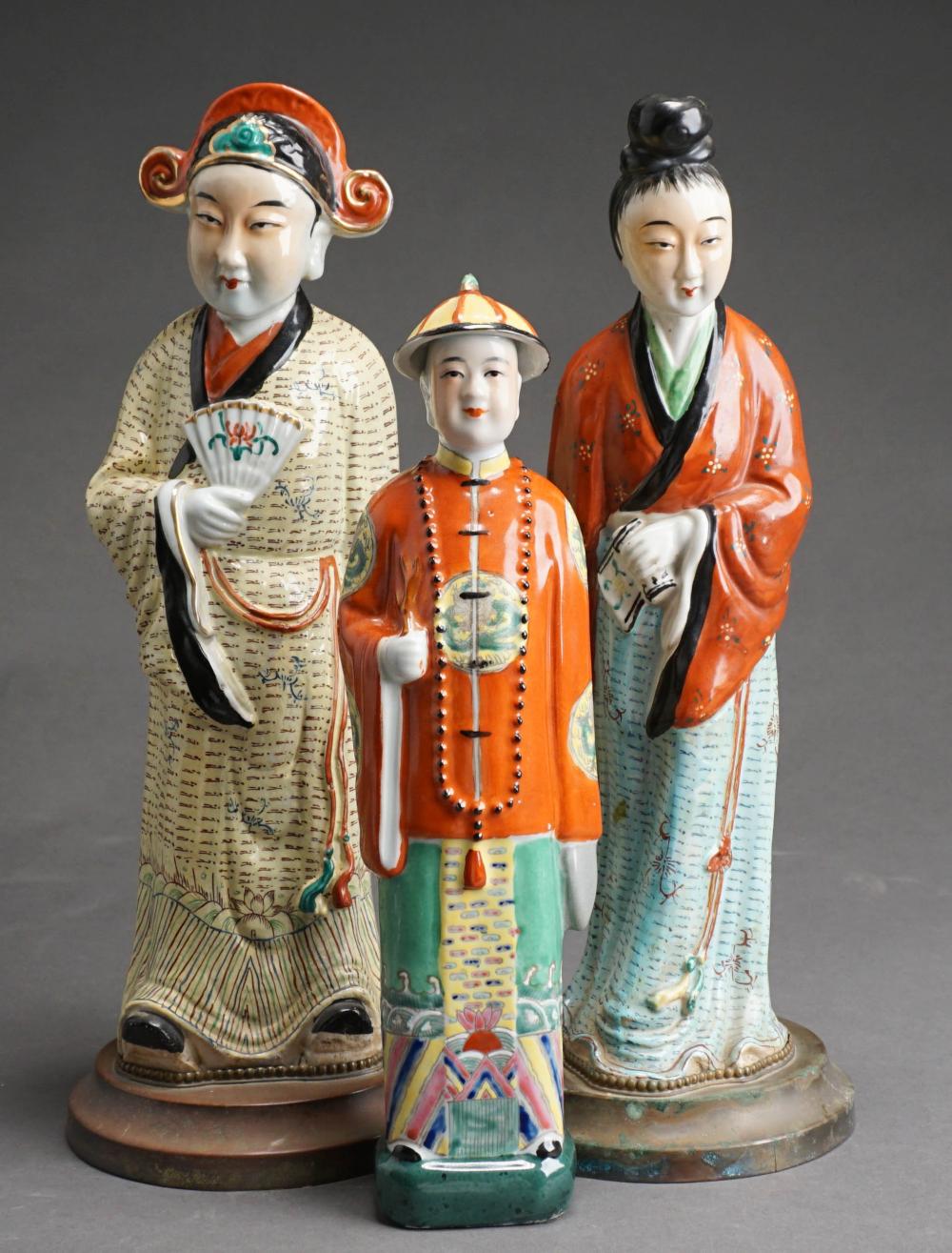 THREE POLYCHROME PAINTED CERAMIC