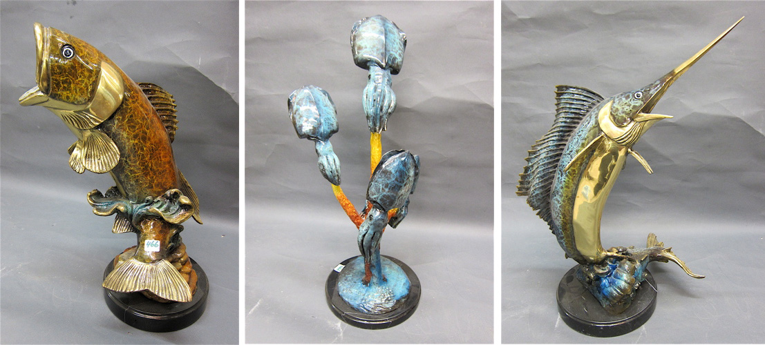 THREE POLYCHROMED MARINE WILDLIFE