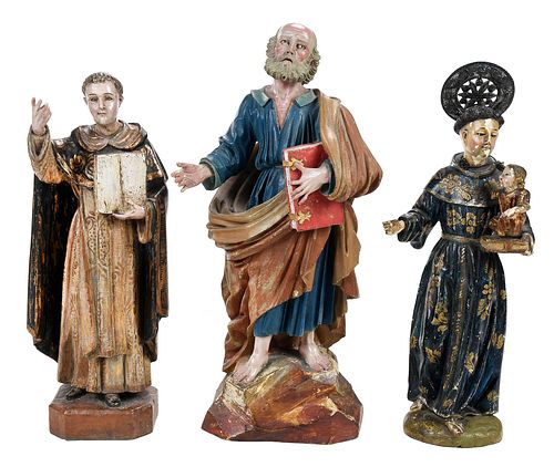 THREE POLYCHROMED WOOD SANTOS