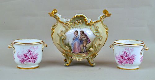 THREE PORCELAIN CACHEPOTS,