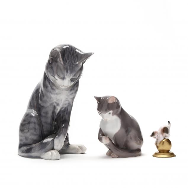 THREE PORCELAIN CAT FIGURINES Royal