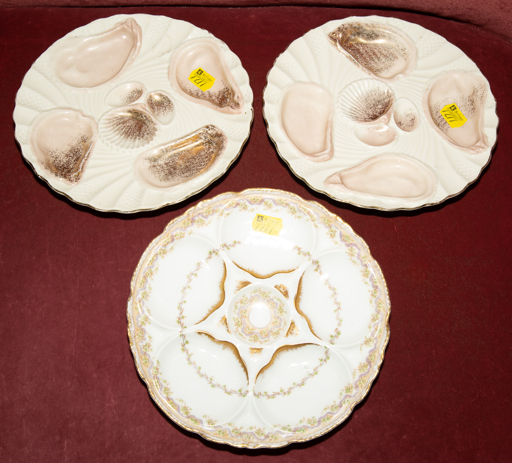 THREE PORCELAIN OYSTER PLATES
