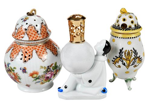 THREE PORCELAIN PERFUME BURNER