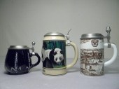 Three porcelain & pewter beer