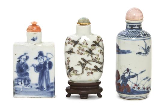 Three Porcelain Snuff Bottles one