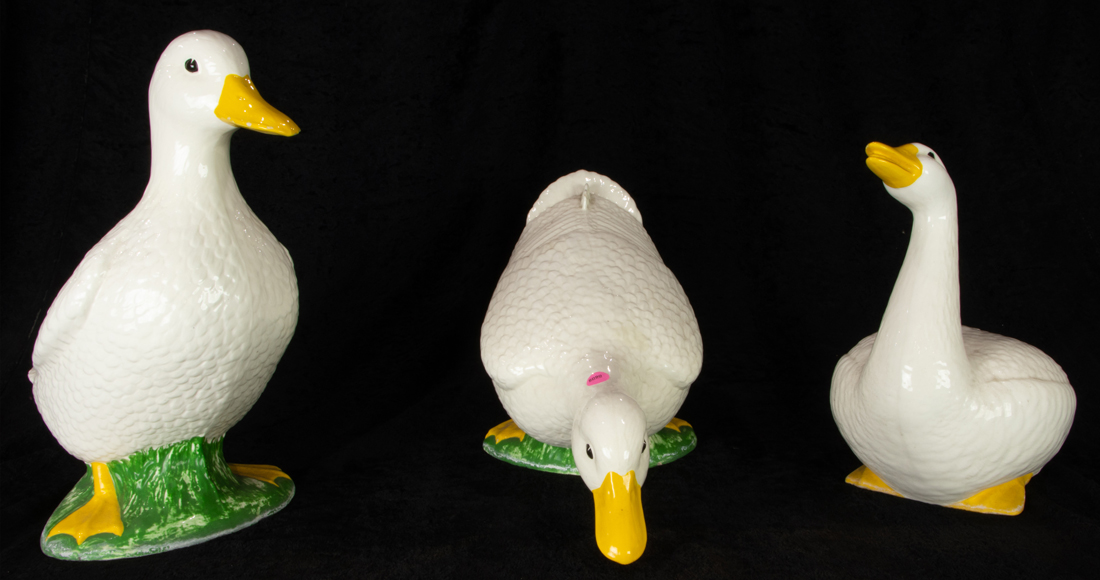THREE POTTERY DUCKS Three pottery