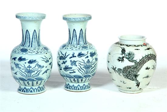 THREE POTTERY VASES.  China  20th