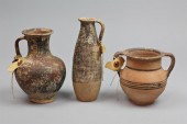 THREE POTTERY VESSELS TWO FLAN