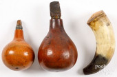 THREE POWDER FLASKS, 19TH C.<b