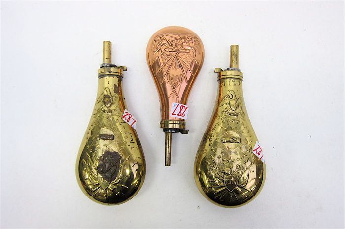 THREE POWDER FLASKS two are