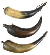 THREE POWDER HORNStwo horns un