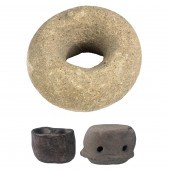 THREE PRE COLUMBIAN STONE OR P