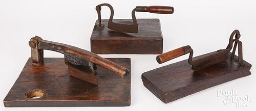 THREE PRIMITIVE IRON CHOPPERS, 19TH