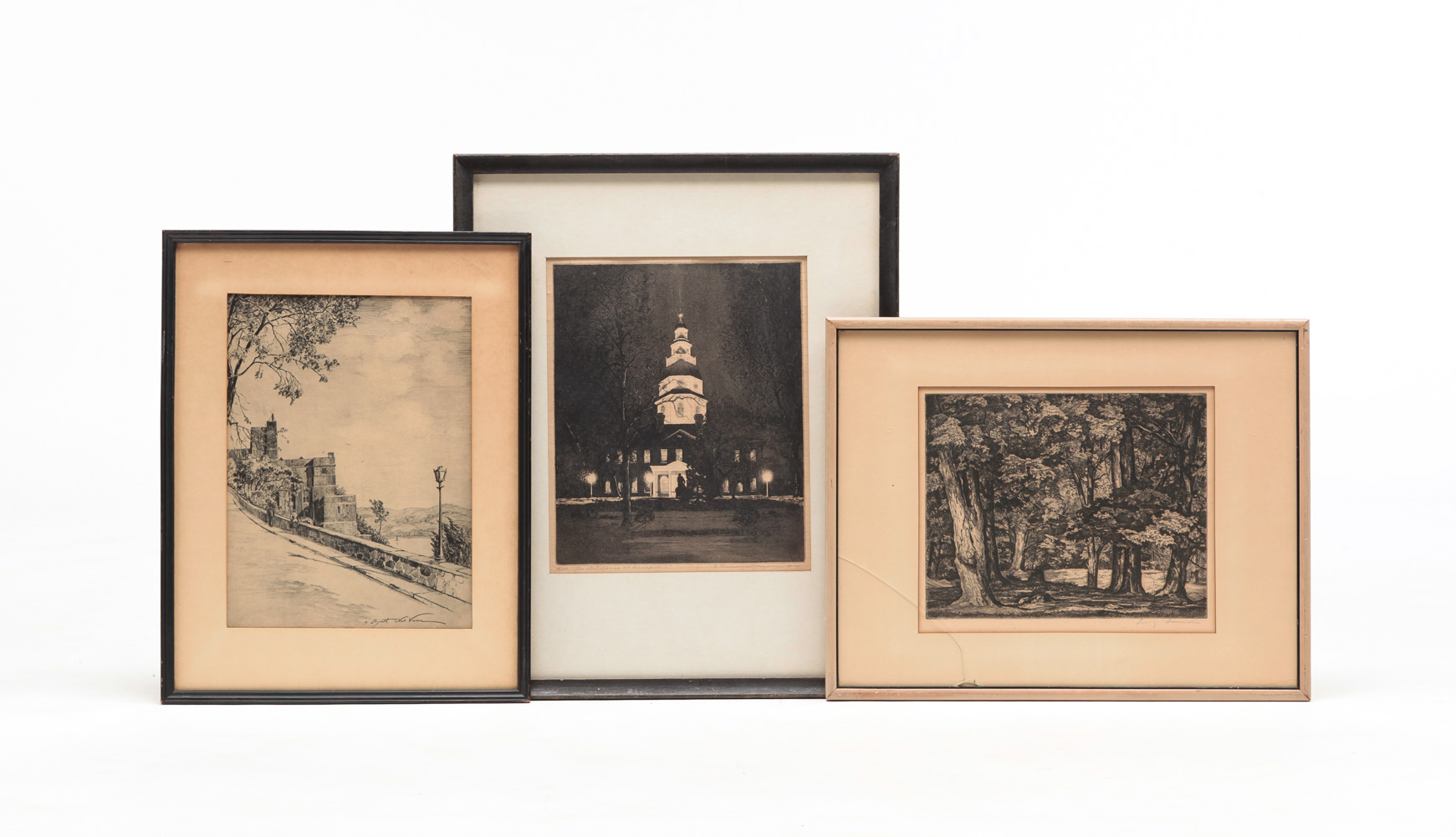 THREE PRINTS. American, etchings on