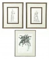 THREE PRINTS OF NUDES.  Etchin