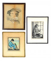 THREE PRINTS.  Young boy looki