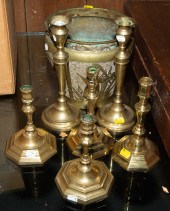 THREE PRS. BRASS CANDLESTICKS;