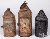 THREE PUNCHED TIN LANTERNS, 19